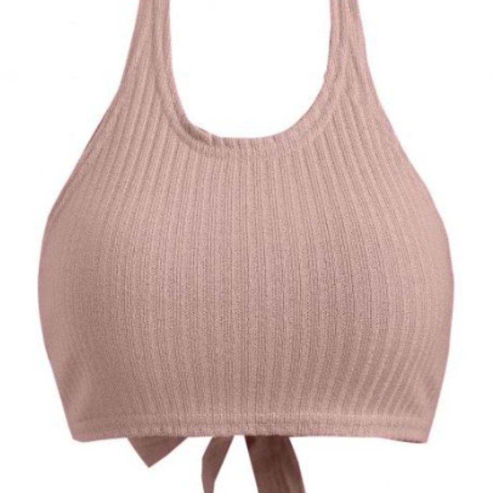 Ribbed Knit Crop Halter Top
